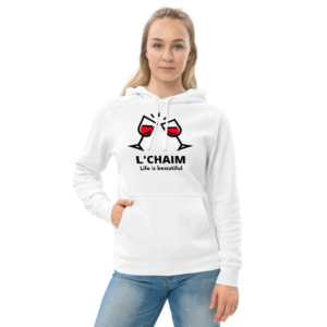 Unisex kangaroo pocket hoodie - L'Chaim Life Is Beautiful